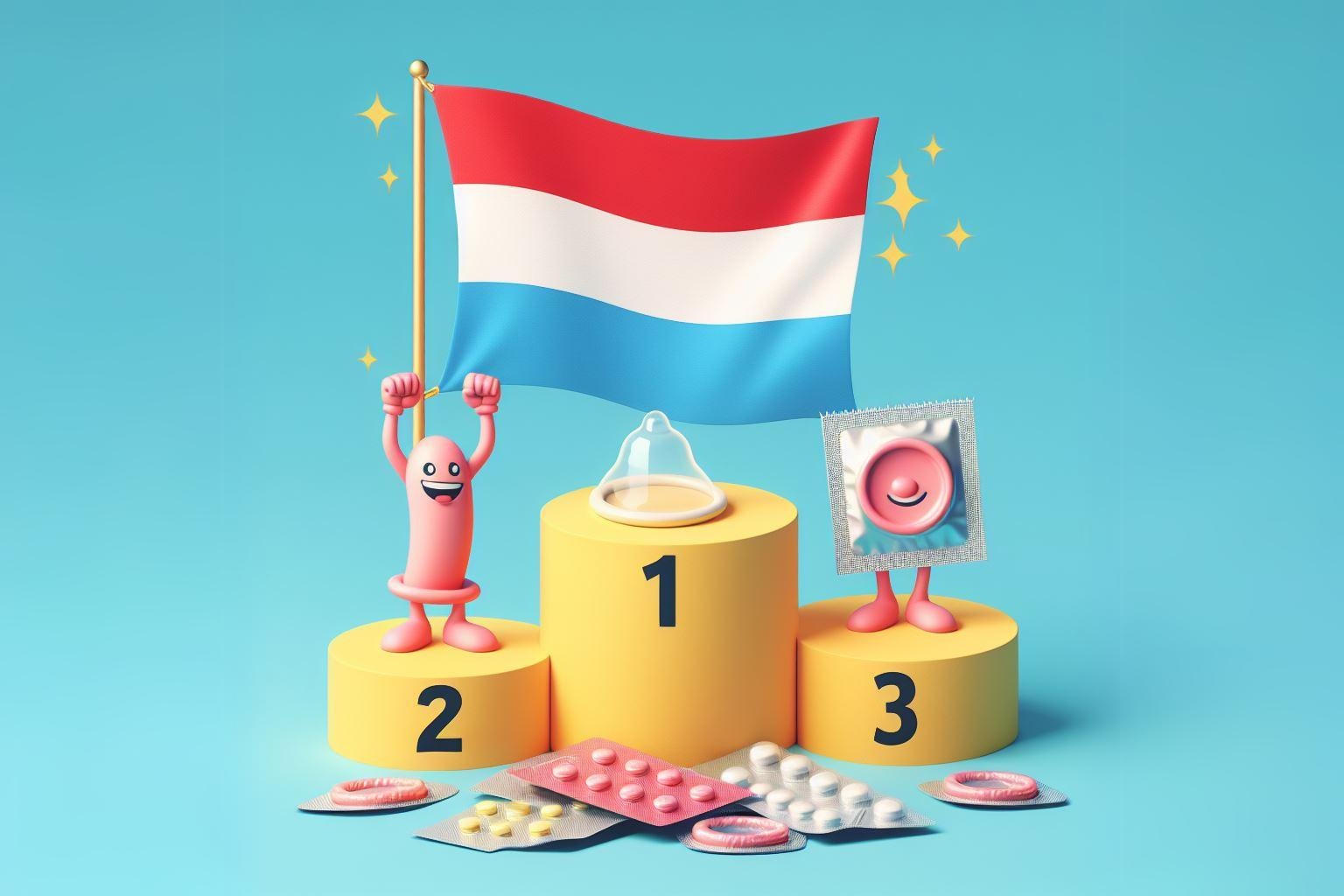Liuksemburgo vėliava - pirmoji vieta ant nugalėtojų pakylos kontracepcijos tema
