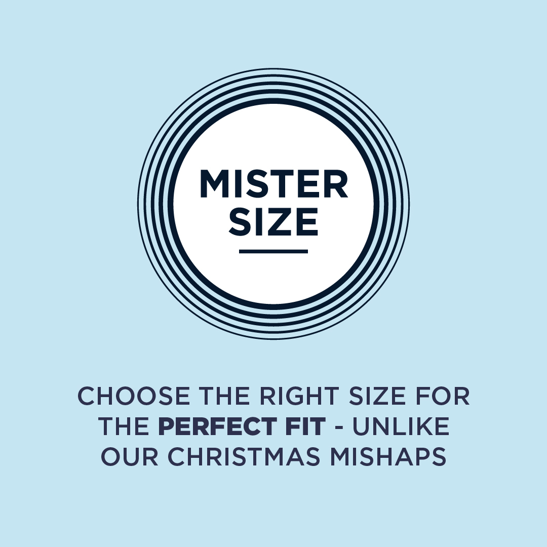 "Mister Size" logotipas su tekstu po juo: Pasirinkite tinkamą dydį, kad puikiai tiktų