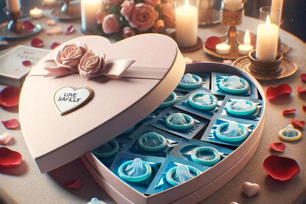 Prezervatyvai širdies formos dėžutėje Valentino dienai